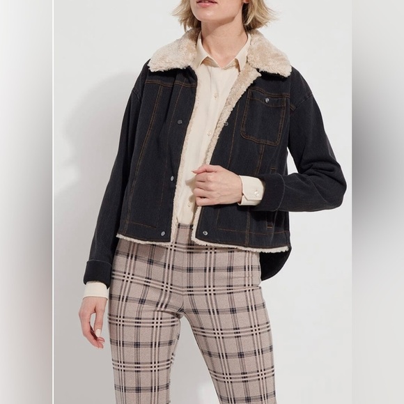 Lysse’New York  black denim Andi jacket with fur trim Large NWT $158 - Picture 1 of 13